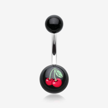 Cherry Acrylic Logo Belly Button Ring-Red